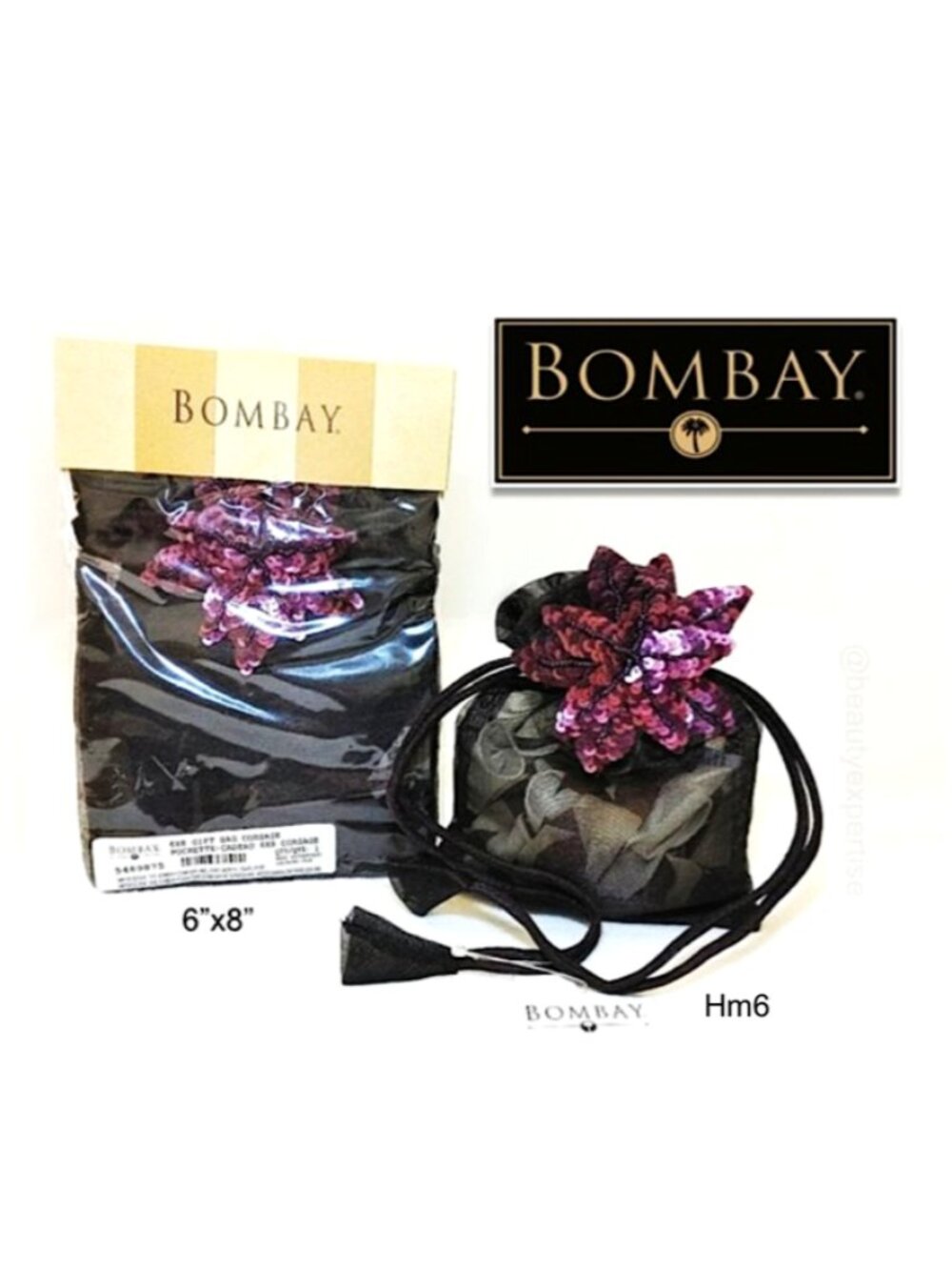 BOMBAY CO Vintage Small Organza Handmade Sequin Purple Gift Pouch Drawstring Bag